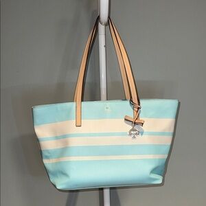 Kate Spade Aqua and Cream Striped Tote